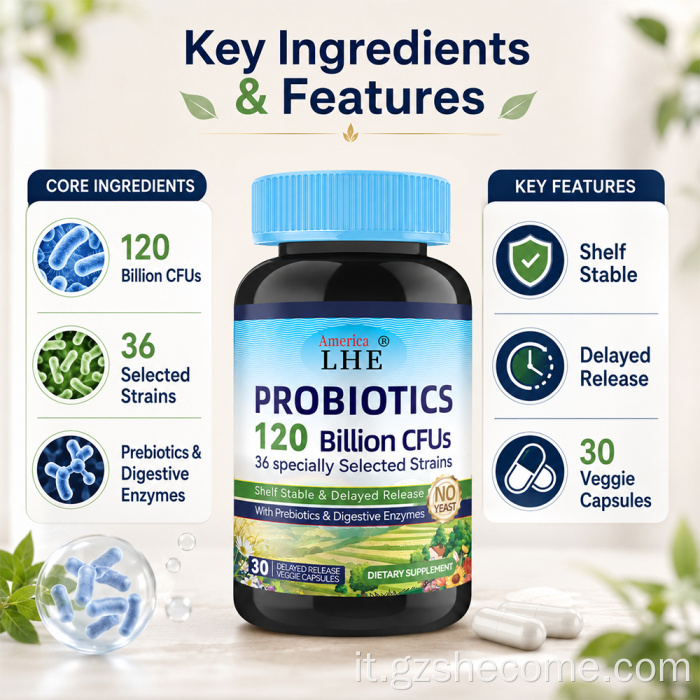 Shecome Probiotici Capsule Prebiotici Enzimi digestivi